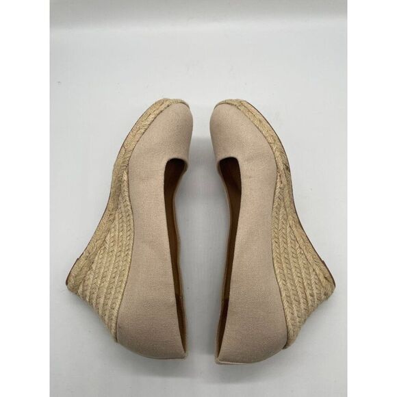 J. Crew Canvas Espadrille Wedge Heels‎ Womens Sz 8 Beige Slip On Casual Peppy - Picture 9 of 9